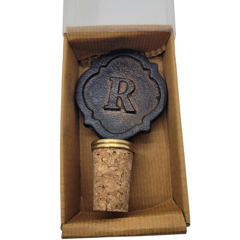 Mud Pie Initial Wine Cork R Cast Iron Bottle Stopper Rustic Bronze NEW